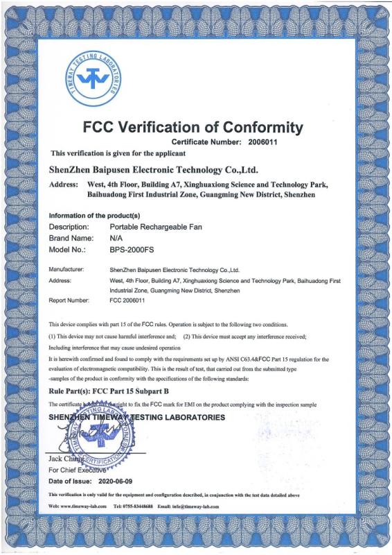 FCC - Shenzhen Baipusen Electronic Technology Co., Ltd.