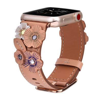 China Fanshion Luxury Genuine Leather Band with Flower Design Strap for Apple Watch for sale