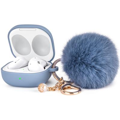 China Fashion Cute Silicone Protective Earphone Case With Fluffy Pompom Ball For Samsung Buds Alive for sale