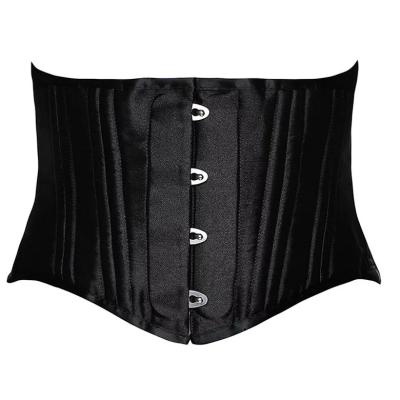 China Classic Vintage Satin Women Gothic Shapers Short Antibacterial Black Double Steel Boned Underbust Corset 26 for sale