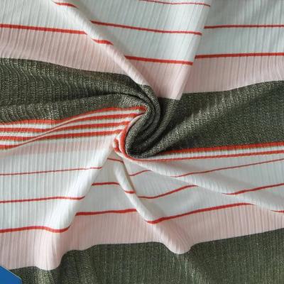 China New design metallic high quality stretch knit fabric 82%rayon 8%polyester 5%spandex yarn dyed stripe fabric for shirts for sale