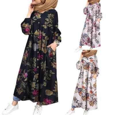 China Floral Dress Ladies Autumn Dress Long Sleeve Long Sleeve Muslim Dress Canvas Print Clothing Muslim Women Cotton Muslim Long Dress Muslim Dress for sale