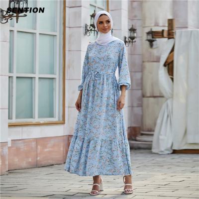 China New Design Good Quality Plain Color Long Sleeve Dress Muslim Clothing Long Sleeve Abaya Muslim Floral Islamic Long Sleeve Dress for sale