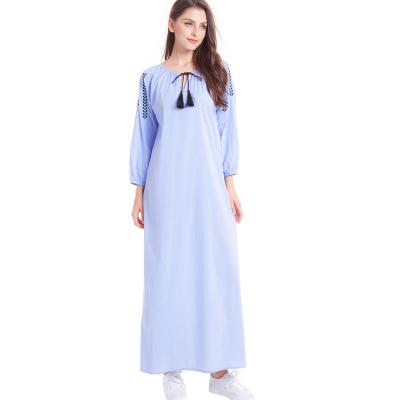 China Muslim Long Sleeve Maxi Dress Long Sleeve Dress Embroidered Striped Arab Women Long Dress Middle East Dress Muslim Clothing for sale