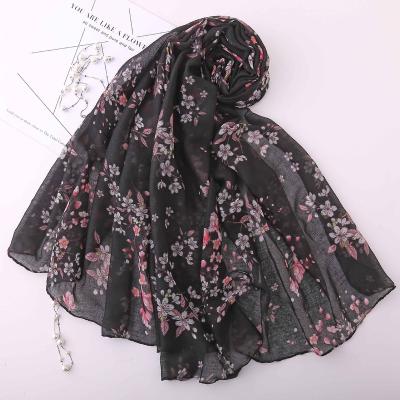 China New Bayi Scarf Muslum Headscarf Simple Printed Pearl Flower Pattern Bibcs Female Shawl for sale