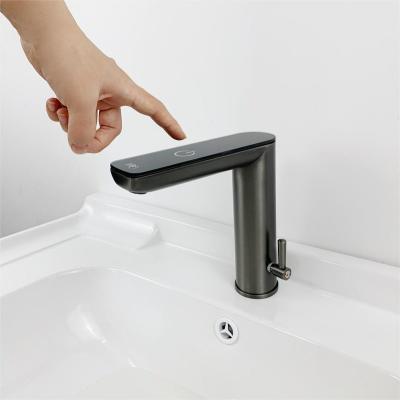 China Sense Faucets Customized Design Luxury Sus 304 Smart Gray Automatic Touchless Sense Faucets Hot And Cold Water Mixer Bathroom Basin Faucet for sale