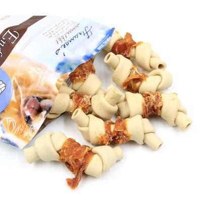 China Sustainable Factory Directly Supply 100g Knotted Bone Chicken Beef Milk Flavor Dog Snacks for sale