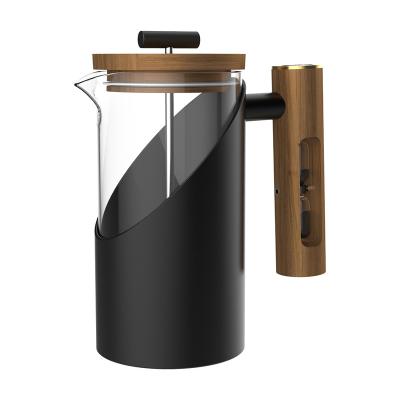 China WITH LID DHPO New Design 800ml Portable 304 Stainless Steel French Press Coffee Plunger Wooden Handle Hourglass Glass French Press Pot for sale