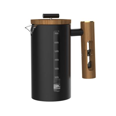 China WITH LID DHPO 800ml Luxury Portable Sustainable 304 Stainless Steel  Plunger and Wooden handle Thermo Ceramic Coffee French Press Pot for sale