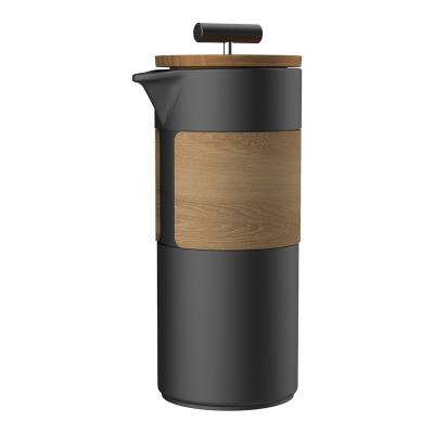 China WITH LID DHPO Hot Selling Mini Ceramic High Quality French Coffee Press Coffee Pot with Wooden Sleeve and Lid 304 Stainless Steel Plunger for sale