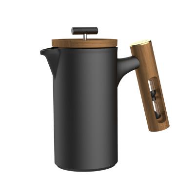 China WITH LID DHPO New Modern Unique Hand Use Set Coffee Pot with Wooden Hour Glass Handle 304 Stainless Steel Plunger Ceramic French Press for sale