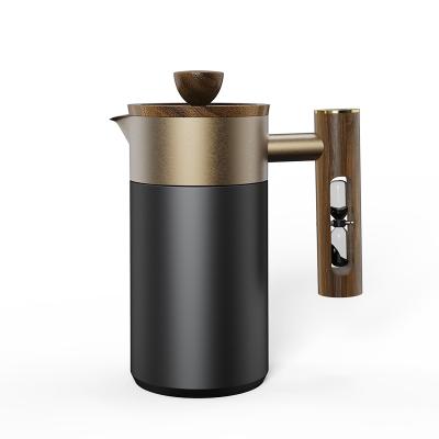 China WITH LID DHPO 800ml Morden Luxury Portable Eco-friendly Stainless Steel  Filter and Wooden handle Thermo Ceramic Coffee French Press Pot for sale