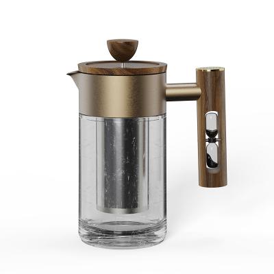 China WITH LID DHPO 800ml Hot Selling Luxury Portable Eco-friendly Stainless Steel  Filter and Wooden handle Glass Coffee French Press Pot for sale