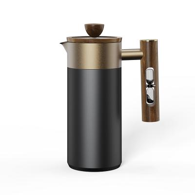 China WITH LID DHPO 1000ml Morden Luxury Eco-friendly Portable Stainless Steel  Filter and Wooden handle Thermo Ceramic Coffee French Press Pot for sale