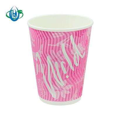 China Ripple 12oz Eco Wholesale Biodegradable Cheaper Disposable Wallpaper Cup Wrapping Paper Material for sale