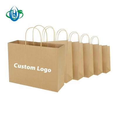 China Recyclable Custom Logo Printed Disposable Brown Kraft Paper Bag Food Take Out Gift Shopping Paper Bags With Handle for sale