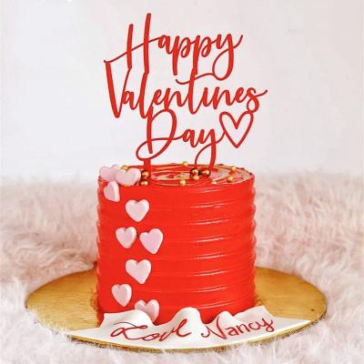 China New Valentines Day Wedding Party Festival Decoration Design Wedding Cake Topper For Wedding Party And Valentines Day Red Color With Heart Happy Valentines Day Cake Topper for sale