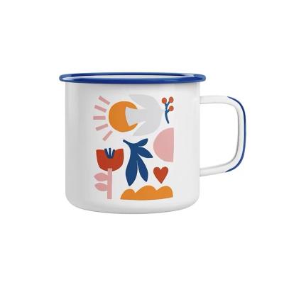 China 6/7/8/9/10/11/12/14cm Logo Printing Metal Steel Camping Coffee Mug Viable Custom Enamel Mug 6/7/8/9/14cm With Decal for sale