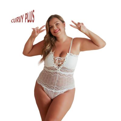 China Adult Plus Size Mesh Sliver Transparent Lace Bodysuit Spaghetti Strap Viable Lace Trim Casual Pajamas Adult Jumpsuit For Lady for sale