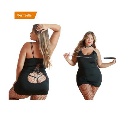 China Sexy Lingerie Plus Size 2022 Chubby Women Dress Back Free Sexy Lingerie Black Sexy Underwear One Piece Stripper Costume for sale