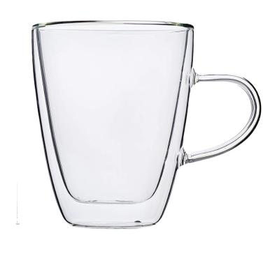 China Sustainable Double Wall Glass Mug With Handle Custom Glass Mug Double Wall Coffee Mug With Handle for sale