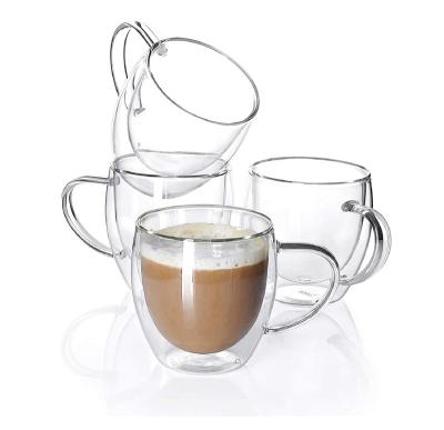 China Viable Double Wall Glass Mug With Handle 250ml Bubble Glass Tea Mug Maker for sale