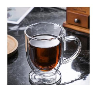 China Viable Sale 370ml Double Top Wall Glass Coffee Mug With Handle Double Wall Glass Mug Set for sale