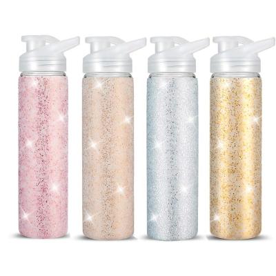 China Viable Flip Bottle Wholesale Glass Glitter Insulated Tumbler Flip Top Glass Water Bottle for sale