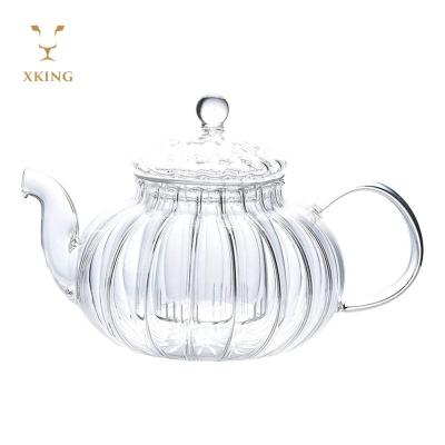 China Contemporary Borosilicate Hot Wholesale Pumpkin Bpa Free Glass Teapot With Glass Infuter for sale