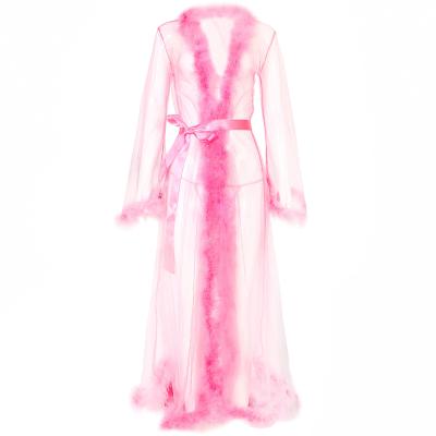 China Hot Women Femme Fur Sheer Robe New Arrival Spandex/Polyester Long Mesh Trim Sexy Lingerie for sale