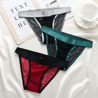 China Seamless Ice Mesh Thong Transparent Silk Low Rise Sexy Women's Lace Antibacterial Fashion Underwear for sale