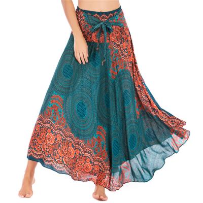 China New Casual Dress Breathable Elastic Waist Floral Women Skirt Flare Bohemian Boho Long Maxi Skirt Long Chiffon Ruffle Skirt Fashion for sale