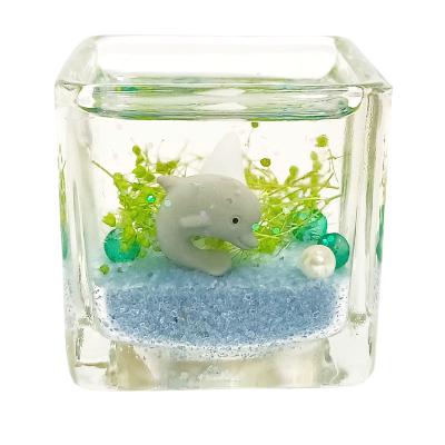 China LED Candle Ocean Smokeless Jelly Gel Wax LED Perfumed Dolphin Small Cube Handmade Glass Jar Series Scented Candle For Home Decor for sale