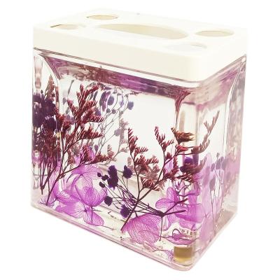 China Viable Hot Design Toothpaste Organizer Toothpaste Organizer Purple Dried Flowers Hotel Bathroom Accessories Acrylic Storage Container for sale