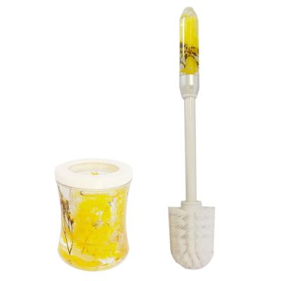 China Modern Acrylic Toilet Brush S-Shape Round Closed Handle Kit K Flower Design Hotel Toilet Accessories Dry Yellow Home Decor for sale