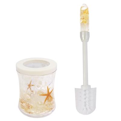 China Modern Toilet Brush Acrylic S-Shape Round Kit K Closed Handle Nature Cleaning Seashells Design Decorative Toilet Reading Brush Holder Stand Base for sale