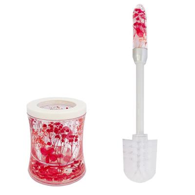 China Modern Acrylic Toilet Sweep Flower Design S-Shape Cleaning Brush Kit Red K Closed Handle Toilet Dry Brush With Stand Holder Home Decor for sale