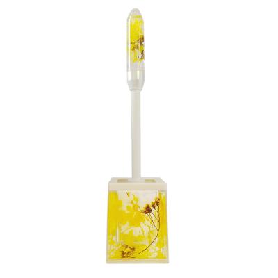 China Durable Convenient Acrylic Toilet Brush Square Holder Cleaning Kit Yellow Dried Flowers Bathroom Accessories Household Tools Home Decoration for sale