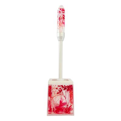 China Square Durable Convenient Acrylic Brush Holder Bathroom Accessories Toilet Cleaning Kit Red Dried Flowers Household Tools Bathroom Decoration for sale