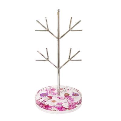 China K/D metal rack & Modern Metal Tree Necklace Acrylic Bangle Stand Base Acrylic Jewelry Disc Base Decorated Flower Jewelry Display for sale