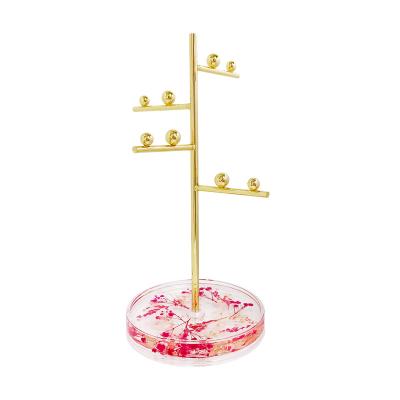 China K/D metal rack & Acrylic Disc Tray Jewelry Display Holder Gold Tree 4-Tier Modern Low Acrylic Necklace Earring Holder Jewelry Display Holder for sale