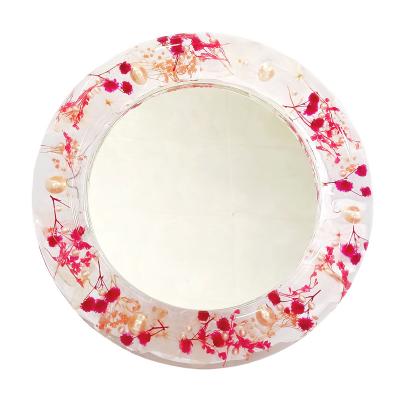 China Modern Makeup Mirror Acrylic Round Decorative Flower Props Frame Easel Hanging Back Acrylic Mirror for sale