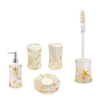 China Viable Ocean Breeze Acrylic S-Shape Toilet Brush Tumbler Soap Dish Toothbrush Holder Bathroom Accessories Set for sale