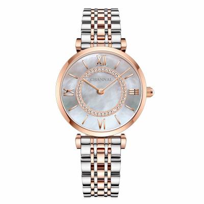 China Auto date stainless steel simple strap women watches colorful logo 14MM low MOQ women watches small strap custom made simple style for gift for sale