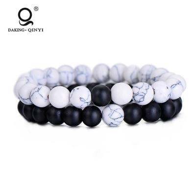 China Black and White Crystal Natural Stone Bracelets Men&'s Howlite Beads Bracelet for sale