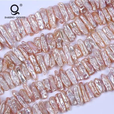 China Jewelry Making 10*1mm Natural Pink Biwa Freshwater Pearl Strands for sale