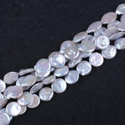 China Freshwater Pearl AA 15-16mm Coin Shape Natural White String Pearl Freshwater Pearl for sale