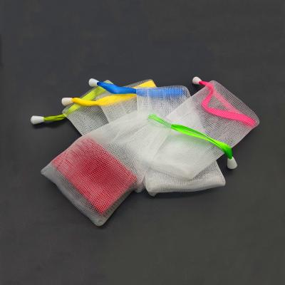 China Household Eco-Friendly Wholesale PE Quick Foam With Colorful Silk Ribbon Toilet Soap Saver Net Pouch for sale