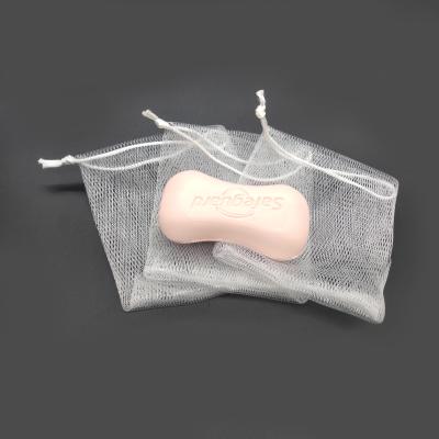 China Household Factory Price White PE Detergent Bubble Quick Pull Rope Soap Storage Mesh Soap Bags for sale