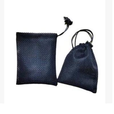 China Custom Recyclable In Chinese Factory Polyester Black Hexagon Yarn Mesh Bag Drawstring Bag for sale